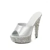 Talltor kvinnors skor Rhinestone Nightclub Chunky Heels High Model Catwalk Steel 8661 Series 13cm Heel 3CM Platform LFD