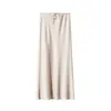 Gonne Streamgirl Una linea lunga in raso per donna Nera 2024 Elegante gonna maxi con lacci in seta beige a vita alta