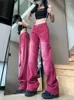 Damen Jeans American Straight Retro Rot Frühling Herbst Street Style Chic Junges Mädchen Hohe Taille Jeanshose mit weitem Bein