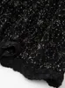 LD LINDA DELLA Sfilata di moda Abito nero con scollo a V Manica a lanterna Abito longuette con ricamo vintage ricamato 240319
