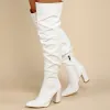 Bottes 2022 Bottes longues Femmes Blancs 10 cm High Heels Hiver sur les bouts du genou Designer en cuir cuisinière High Boot plus taille Chaussures