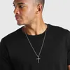 Pendant Necklaces Vnox Mens Cross Necklaces Stainless Steel Layered Plain Cross Pendant Rope Box Chain Necklace Simple Prayer Jesus Collar 240330