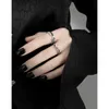 Fins Original Oregelbundet svart emalj S925 Sterling Silver Ring Retro Old Ojämnt öppet justerbart Fashion Fine Finger Jewelry 240401