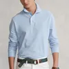 Herrpolos bomullskläder hög kvalitet polo skjorta långärmad höst affär casual smal fit mesh tyg lapel t-shirt topp