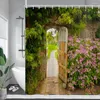 Shower Curtains Street Flowers Green Vine Plants Window Nature Scenery Garden Wall Hanging Home Bathroom Decoration With Hooks