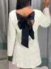 女性向けファッションシャイニングスパンコールドレス長袖ボウノットシックショートドレス