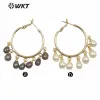 Boucles d'oreilles WTMPE031 Magnifiques boucles d'oreilles en perles blanches pour femmes, cerceau rond plaqué or, vraies perles, boucles d'oreilles charmantes pour femmes
