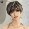 Wigs 7JHH Wigs Ombre Brown Short Bob Bob for Women Daily Party Canthetic Awayset Hair Complated Wigs with Bangs Pixie Cut Cut Wig