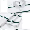 Men's Polos Summer Turn-down Collar Stripe Pullover Solid Color Button Contrasting Short Sleeve Polo T-shirt Casual Fashion Loose Tops