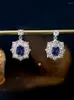 Серьги-гвоздики Танзанийский синий цветок из чистого серебра 925 пробы Легкие роскошные универсальные простые европейские и американские свадебные украшения