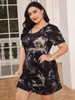 Women's Sleepwear Tie Dye Plus Size Nightgown Summer V Neck Short Sleeves Oversized Homewear Back Cut Out Sexy Nightwear Lounge