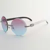 New style small diamonds sunglasses 3524012 round trimming lens with natural hybrid buffalo horn temples, Size: 56-18-140 mm