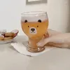 Vinglas Koreansk stil Bear tryck Transparent Glass Cup Creative Beer Mugg Drink stor kapacitet Värmebeständig vattenflaska