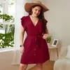 KEBY ZJ grande taille femmes robes d'été en mousseline de soie V profond Sexy rouge Mini robe courte bureau urbain élégant décontracté 240402