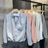 2024 Spring/Summer Solid Color Fashion Trend Business Casual Mens Long sleeved Shirt Slim Fit Shirt 100% Cotton