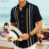 Casual shirts voor heren 2024 Hawaiian Stripe Fashion Men Shirt Casual Retro Floral Polo Short Sleeve Social Beach Outsize 3d Print Street Wear Summer 240402