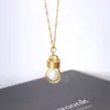 Pendant Necklaces Light Bulb Shaped With Hanging Artificial Pearls Titanium Steel Plated 14K Gold Creative Necklace Jewelry