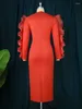 Plus Size Kleider Damen Rot Langarm Figurbetontes Kleid Tüll Rüschen Stilvolle Party Geburtstagskleider Elegante Damen Abend Cocktail Outfits