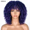 Peruker afro kinky lockiga peruker med lugg för svarta kvinnor syntetiska peruker naturligt hår brun blandad lila peruk cosplay lolita