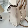 Tote de playa para mujer de lona_ Perla de lino de lujo, bolso cruzado para computadora para compras de viajes en Fashionhandbag