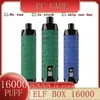 Oryginalne pudełko elf shisha 16000 puffs puff 16000 16K ładowalny inteligentny ekran cyfrowy Wyświetlacz jednorazowy E Cewka papierosowa Pen Pen 28 ml 600 mAh Elfbox Puff 16k