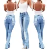 Kvinnors jeans Office-Lady Sexig solid hög Strecth Split denim Kvinnor Fashion Slim Ripped Flare Pants med fickor Byxor 30304