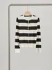 Women's Knits Naizaiga 100 Wool Xinao Yarn O-neck Short Sleeve Women Pullovers White Black Striped Female Cardigans JFY47