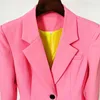 Damespakken Hoge Kwaliteit Lente Herfst Blazer 2024 In Bovenkleding Vrouwelijke Roze Silhouet Trechter Taille Een Knop Halflange Lengte