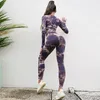 Sömlös tie-färgad yoga sätter Sports Fitness High midja höften Raise Pants Cutout Bra kostym Träningskläder Gym Leggings Set för Women240325