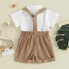 Ensembles de vêtements Pudcoco Enfant Garçon Gentleman Tenue Couleur Unie Manches Courtes Barboteuse Avec Noeud Papillon Et Salopette Ensemble Short Pour Tenue De Soirée