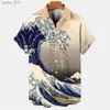 Casual shirts heren heren Hawaiiaanse shirts 3D geprinte korte mouwen Casual rapel strandstijl tops top retro golven geïmporteerde clothing mode 240402