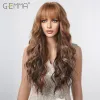 Perruques Gemma Golden Golden Dark Brown Long Wig ondule Wavy avec frange synthétique Curly Natural Hair Wig Women's For Cosplay Daily Time résistant