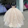 Champaghe couleur chérie robe de bal Quinceanera robes hors épaule manches perles perles appliques 3D fleurs bal soirée fête Pageant robes d'anniversaire robe