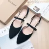 Lägenheter Kvinnor Flats Poined Toe Black Velvet Leather Flat Heel Shoes For Women 2022 Spring Summer New Sole Trevlig kvalitet bekväm