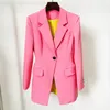 Damespakken Hoge Kwaliteit Lente Herfst Blazer 2024 In Bovenkleding Vrouwelijke Roze Silhouet Trechter Taille Een Knop Halflange Lengte