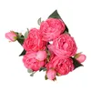 Decorative Flowers Rose Bouquet 5 Big Heads Party Artificial Flower 4 Small Bud Realistic Gift Romantic Anniversary Table Centerpieces