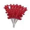 Dekorativa blommor röda bärröna twig xmas handgjorda blomma 10 st grenar för diy bukett dekoration jultillbehör konstgjorda bär