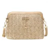 Shoulder Bags Summer Women's Straw Hand Woven Bag Beach Resort Bohemian Pu Leather Bottom