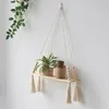 Decorative Plates 2 Pack Wooden Wall Hanging Shelves Macrame Plant Shelf Storage Floating Handmade Planter Rack Pot Stand Holder