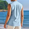 Camisas casuais masculinas moda praia homens roupas ginásio camisa tanque sem mangas colete sólido esportes 2024 tripulação pescoço abotoado camisetas