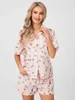 Femmes Survêtements Femmes Pyjamas Ensemble Short Et Haut Dessin Animé Mignon Imprimé Floral Manches Courtes Chemise Boutonnée 2 Pièces Jammies Loungewear