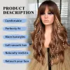 Peruki Brown Blonde Ombre Syntetyczne peruki z grzywką długie faliste peruki codziennie impreza cosplay Użyj odpornej na ciepło fibe dla kobiet