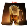 Shorts pour hommes été 3D bière impression personnalité drôle pantalons de plage mode décontracté graphique