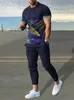 2023 Mannen Trainingspak Korte Mouw T-shirt Lange Broek 2 Delige Set Outfit Oversized Kleding Jogger Sportkleding 3D Print Broek pak 240321