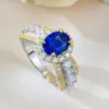 Bagues de cluster S925 Silver Ring Lace Edge Sapphire 6 8 Ovale Mode Romantique