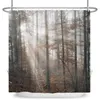 シャワーカーテンミスティフォレストカーテンフォグマジックウィンターツリーバスルームの春の朝の自然と森林浴槽のスクリーン