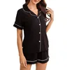 Accueil Vêtements D'été Femmes Pyjamas Coton Pyjama Ensembles Chemise À Manches Courtes Deux Pièces Vêtements De Nuit Haut Pyjamas Ensemble Homewear Pour Femme