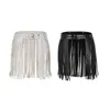 Skirts Womens Punk PU Leather Double Buckled Waist Belt Fringed Tassels Adjusted Waistband Party Dance Costume