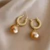 Dangle Earrings Retro Metal Earring Pearl Geometric Female Fashion And Exquisite French Ear Rings Jewelry Girls Party Gift