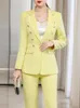 Pantaloni da donna a due pezzi Fashion giallo Pantaloni viola Stup Ladies Word Wear Giacca formale e pantalone femmina Blazer 2 Set Drop Drop de Dhfht